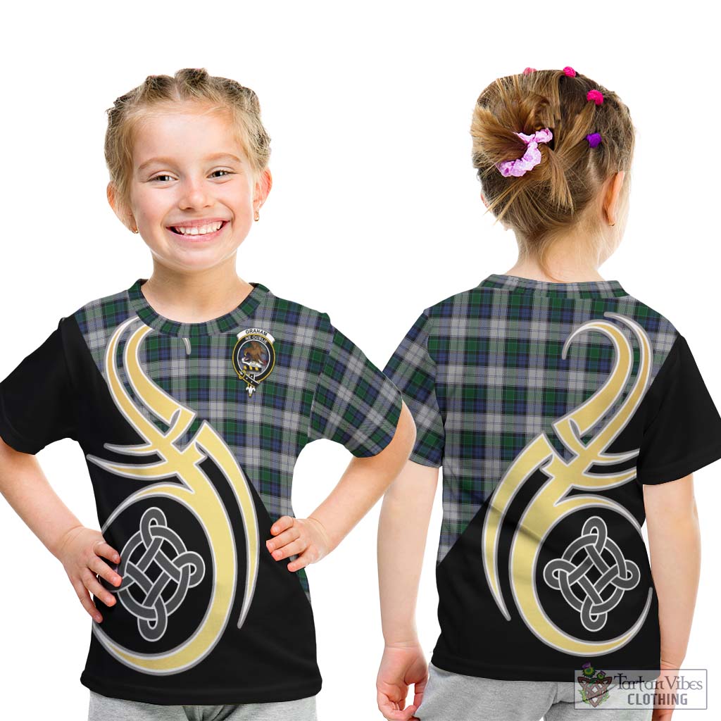 Graham Dress Tartan Kid T-Shirt with Family Crest and Celtic Symbol Style - Tartan Vibes Clothing