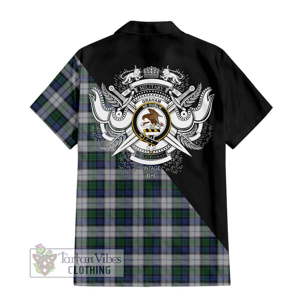 Graham Dress Tartan Short Sleeve Button Shirt with Family Crest and Military Logo Style - Tartanvibesclothing Shop