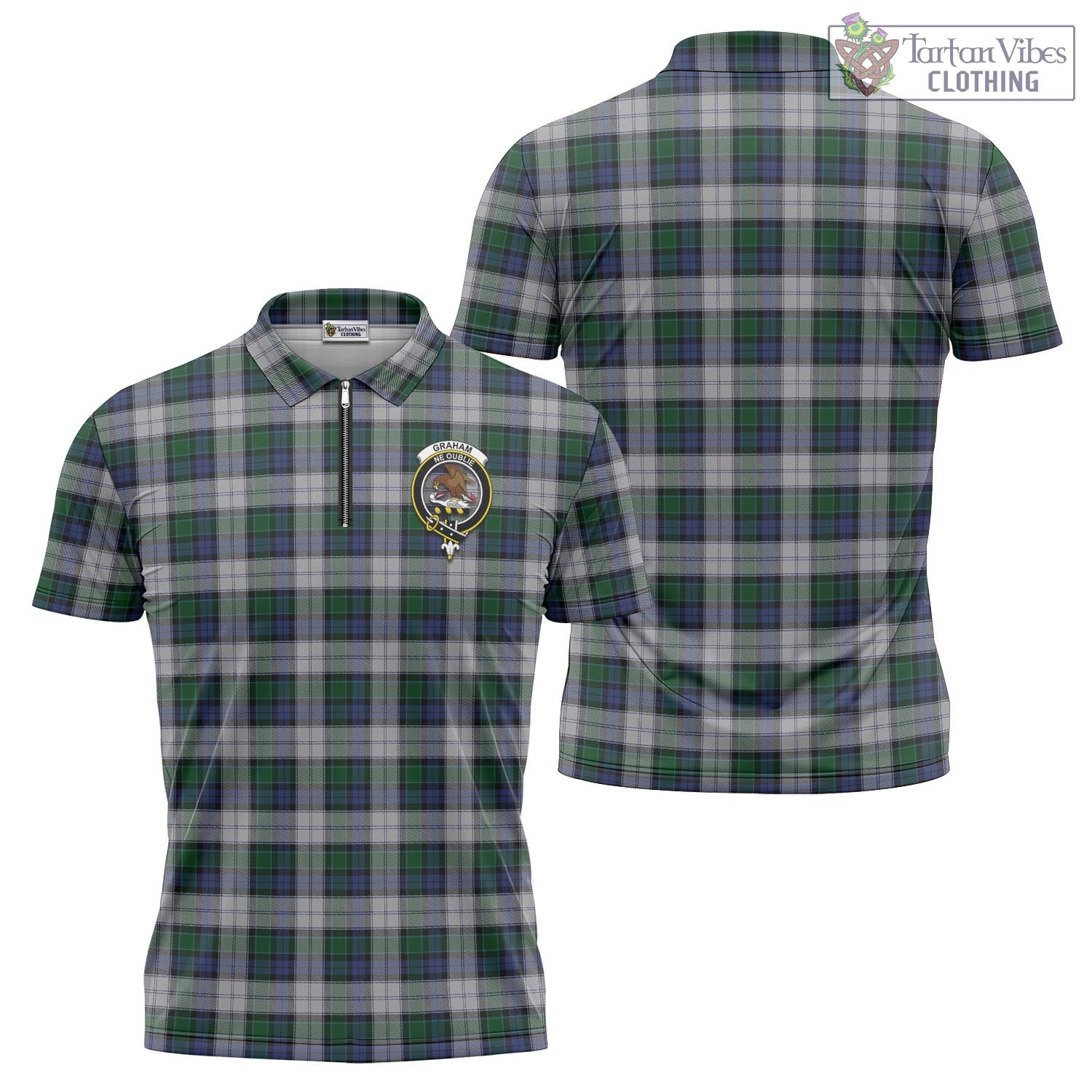 Tartan Vibes Clothing Graham Dress Tartan Zipper Polo Shirt with Family Crest