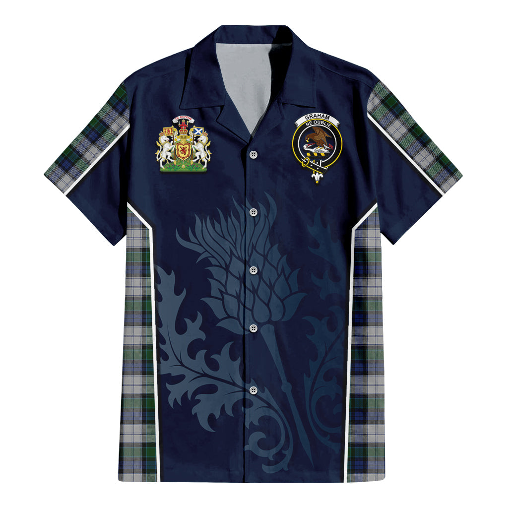 Tartan Vibes Clothing Graham Dress Tartan Short Sleeve Button Up Shirt with Family Crest and Scottish Thistle Vibes Sport Style