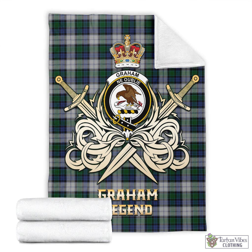 Tartan Vibes Clothing Graham Dress Tartan Blanket with Clan Crest and the Golden Sword of Courageous Legacy