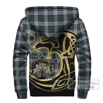 Graham Dress Tartan Sherpa Hoodie with Family Crest Celtic Wolf Style