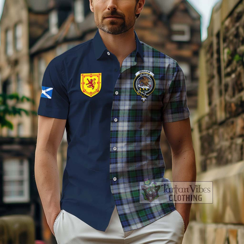 Tartan Vibes Clothing Graham Dress Tartan Short Sleeve Button Shirt with Scottish Lion Royal Arm Half Style