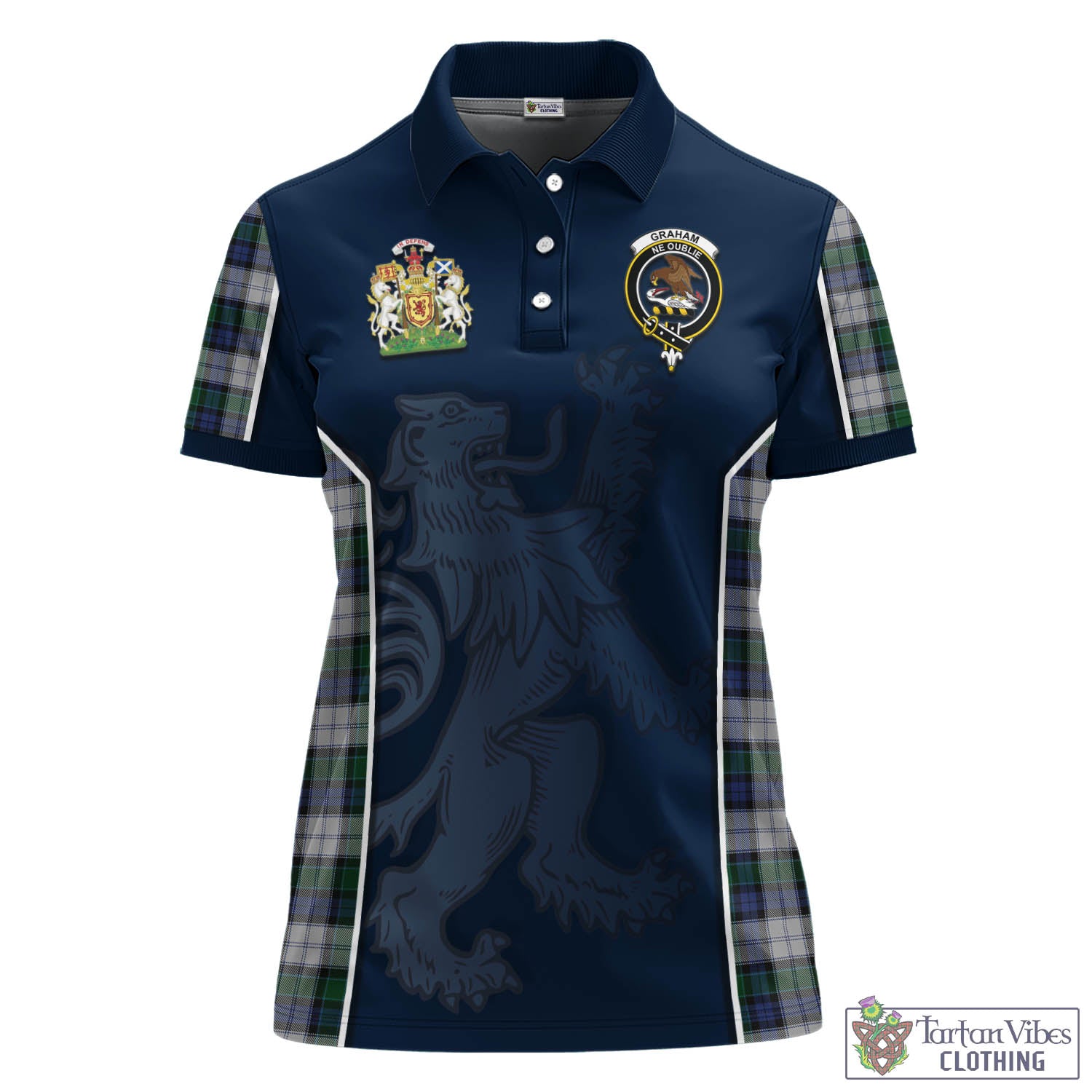 Graham Dress Tartan Women's Polo Shirt with Family Crest and Lion Rampant Vibes Sport Style - Tartan Vibes Clothing