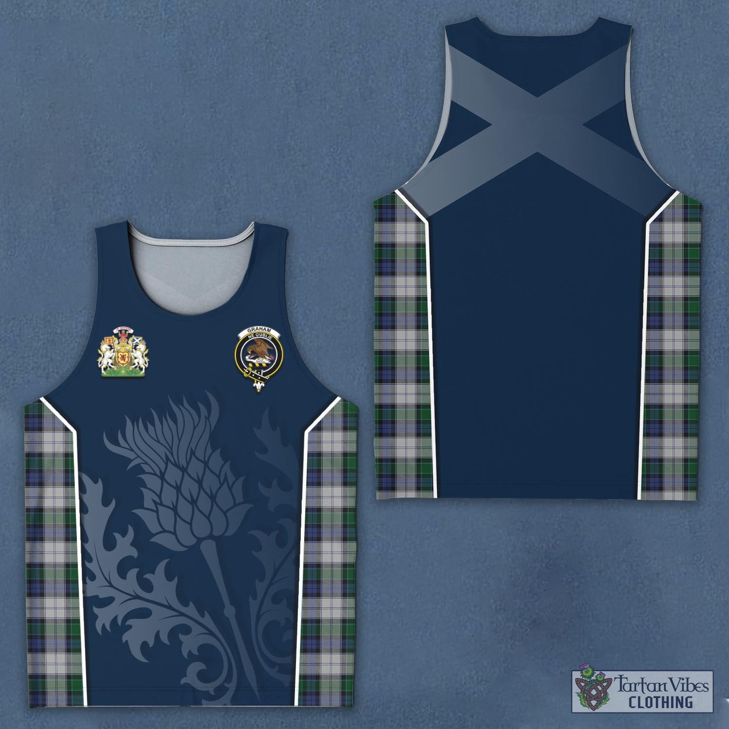 Tartan Vibes Clothing Graham Dress Tartan Men's Tanks Top with Family Crest and Scottish Thistle Vibes Sport Style