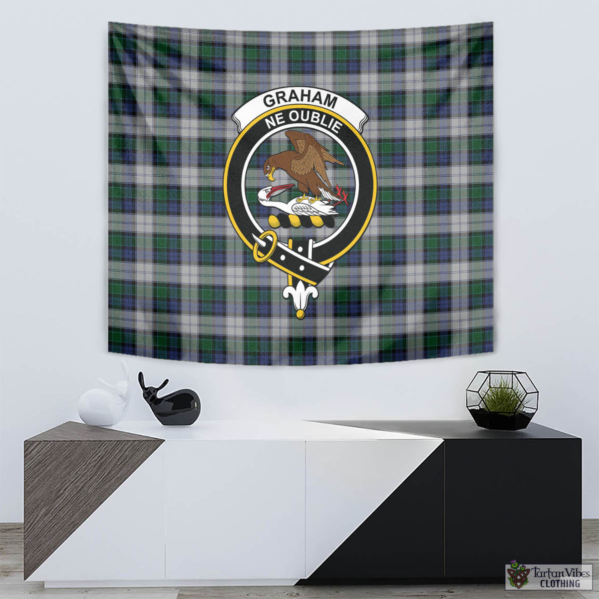 Tartan Vibes Clothing Graham Dress Tartan Tapestry Wall Hanging and Home Decor for Room with Family Crest