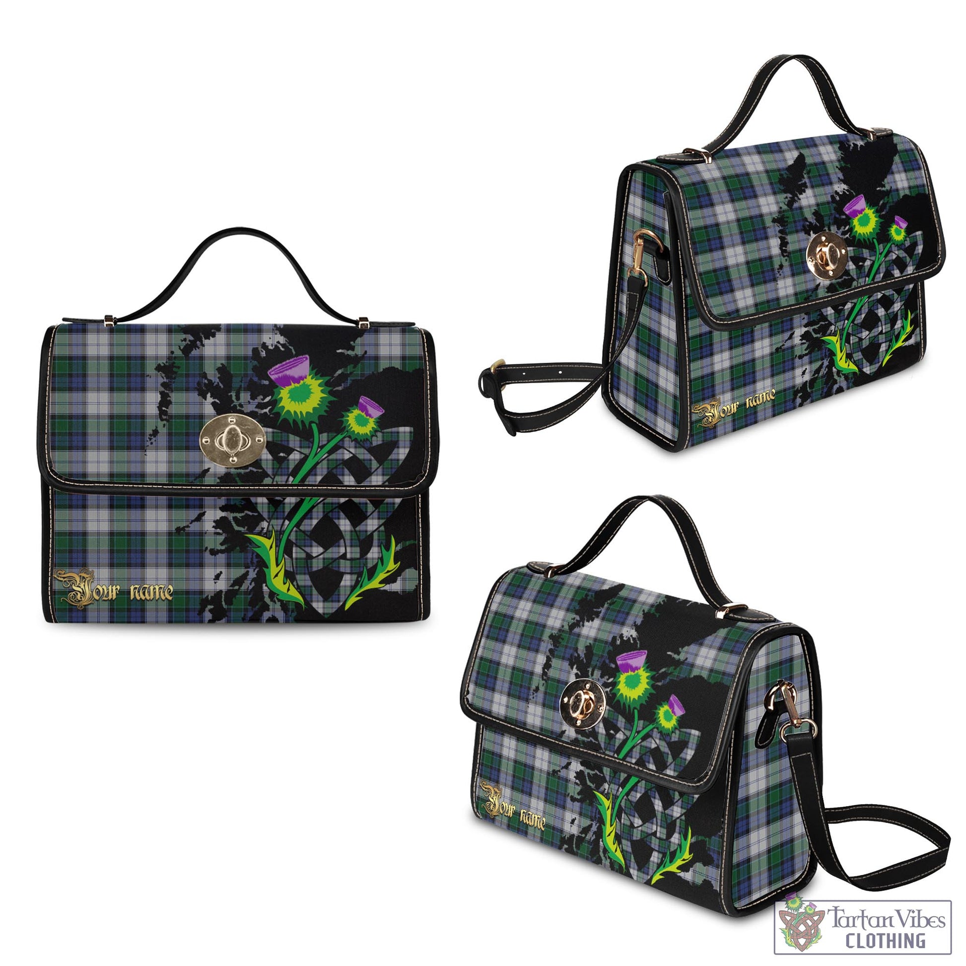 Tartan Vibes Clothing Graham Dress Tartan Waterproof Canvas Bag with Scotland Map and Thistle Celtic Accents