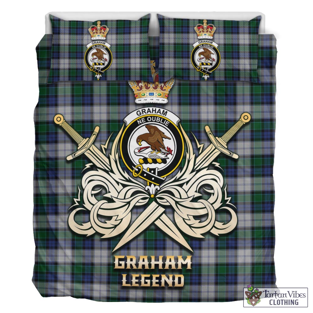 Tartan Vibes Clothing Graham Dress Tartan Bedding Set with Clan Crest and the Golden Sword of Courageous Legacy