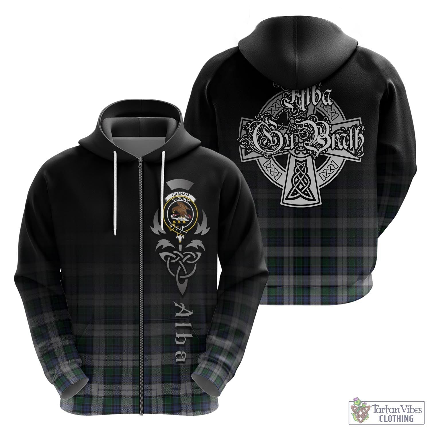 Tartan Vibes Clothing Graham Dress Tartan Hoodie Featuring Alba Gu Brath Family Crest Celtic Inspired