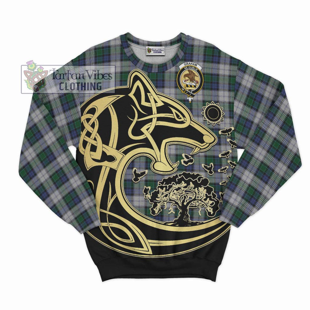 Graham Dress Tartan Sweatshirt with Family Crest Celtic Wolf Style - Tartan Vibes Clothing