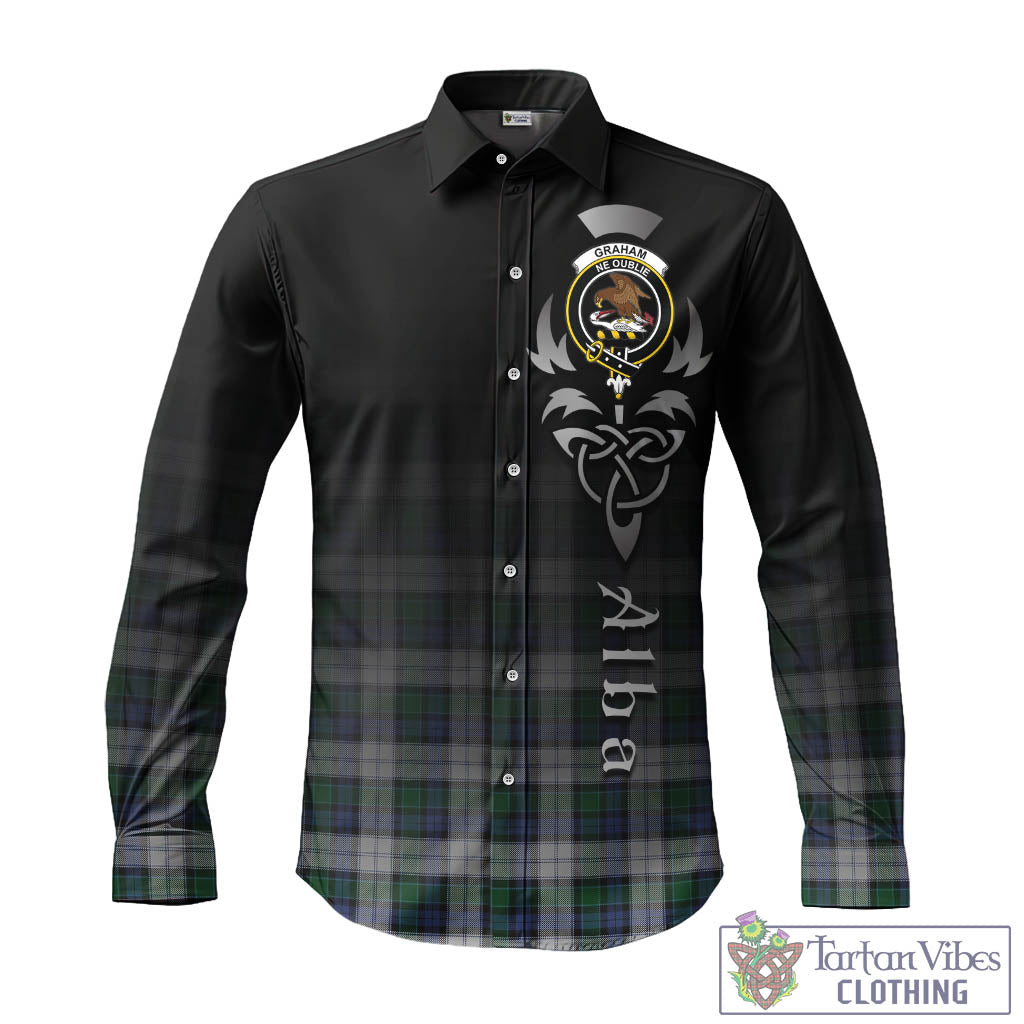 Tartan Vibes Clothing Graham Dress Tartan Long Sleeve Button Up Featuring Alba Gu Brath Family Crest Celtic Inspired