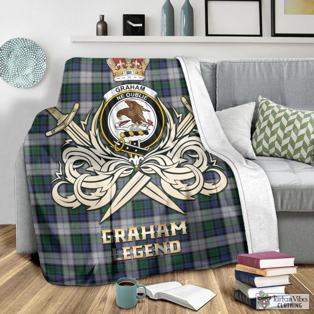 Tartan Vibes Clothing Graham Dress Tartan Blanket with Clan Crest and the Golden Sword of Courageous Legacy