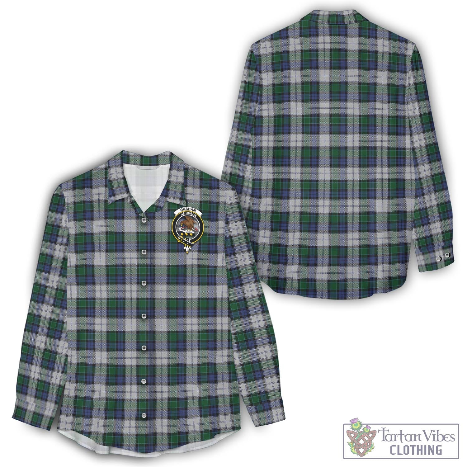 Tartan Vibes Clothing Graham Dress Tartan Womens Casual Shirt with Family Crest