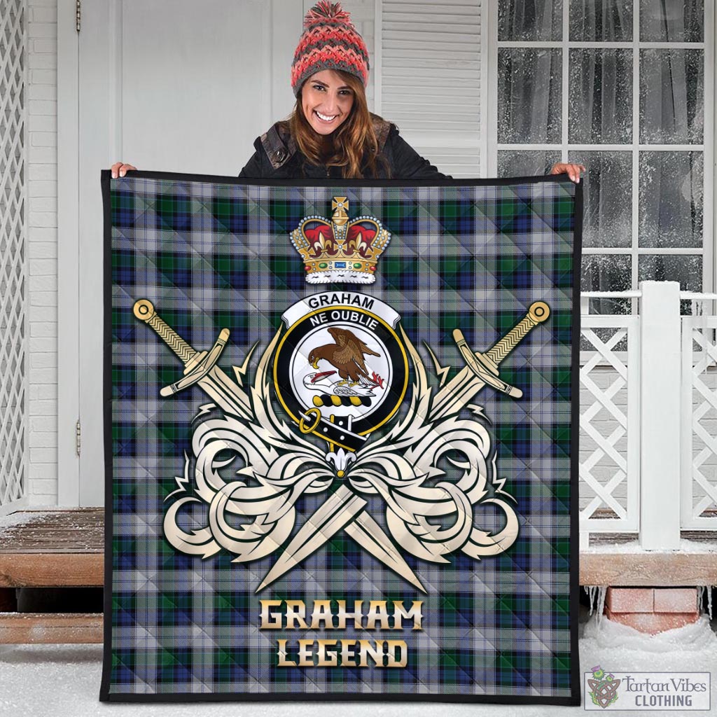 Tartan Vibes Clothing Graham Dress Tartan Quilt with Clan Crest and the Golden Sword of Courageous Legacy