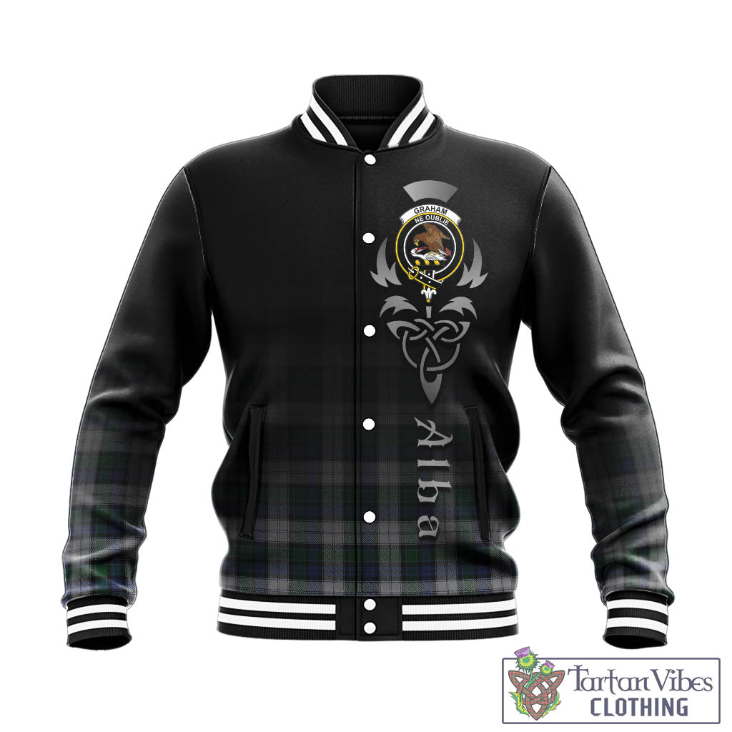 Tartan Vibes Clothing Graham Dress Tartan Baseball Jacket Featuring Alba Gu Brath Family Crest Celtic Inspired