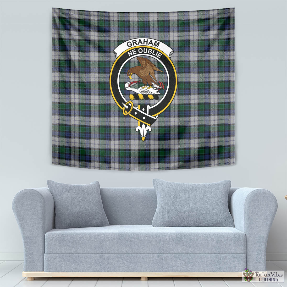 Tartan Vibes Clothing Graham Dress Tartan Tapestry Wall Hanging and Home Decor for Room with Family Crest