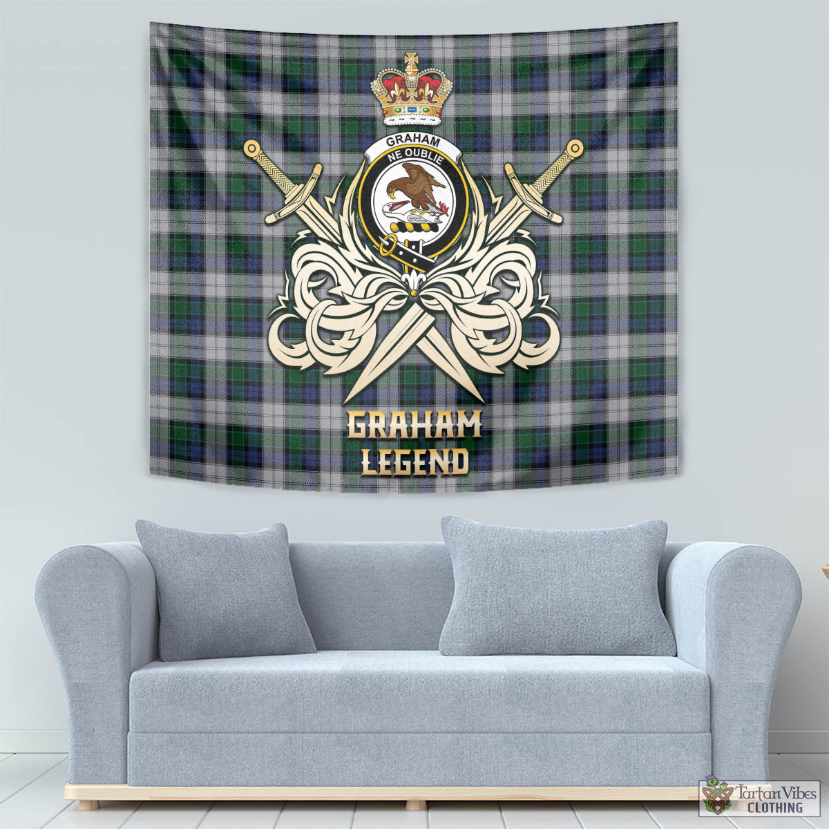 Tartan Vibes Clothing Graham Dress Tartan Tapestry with Clan Crest and the Golden Sword of Courageous Legacy