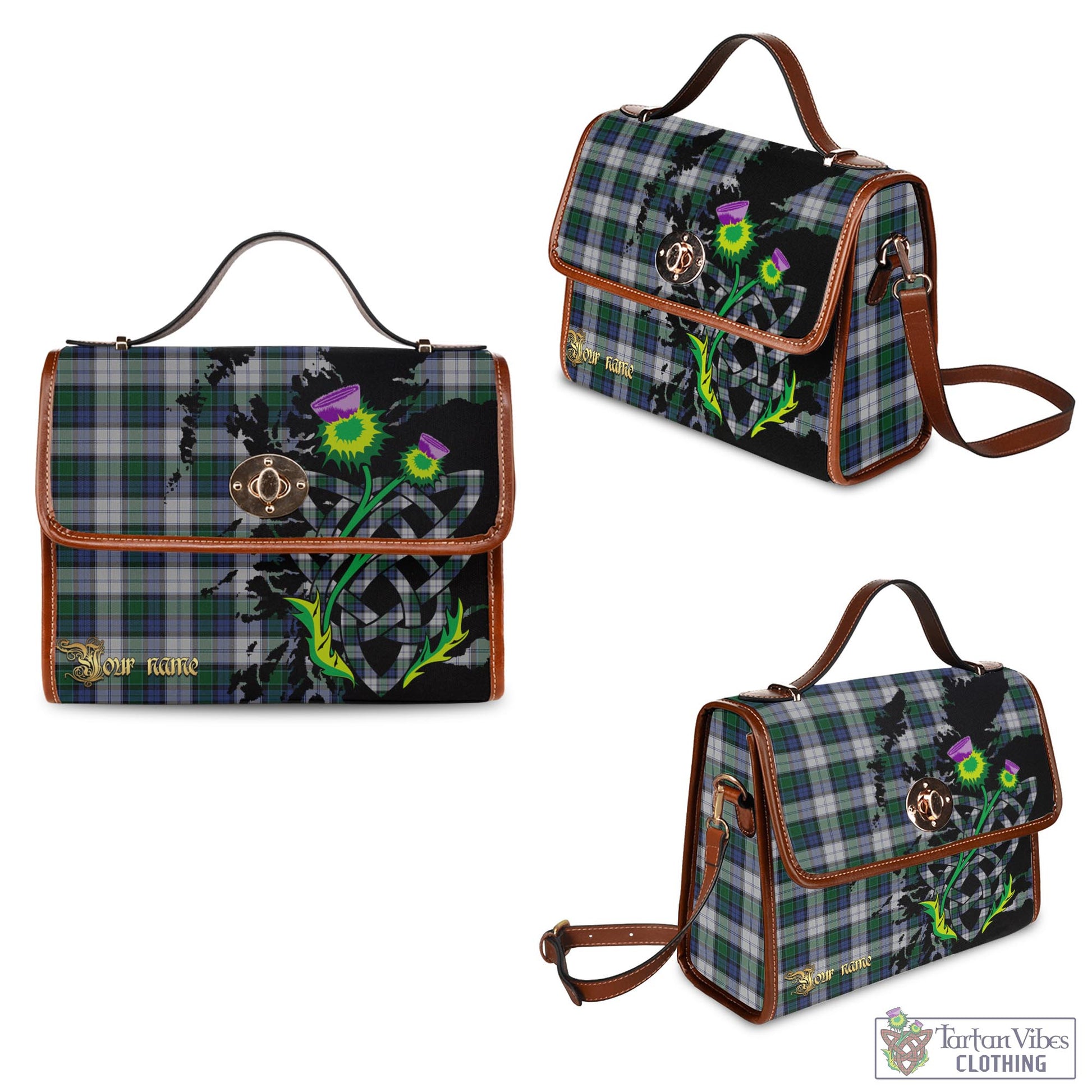 Tartan Vibes Clothing Graham Dress Tartan Waterproof Canvas Bag with Scotland Map and Thistle Celtic Accents