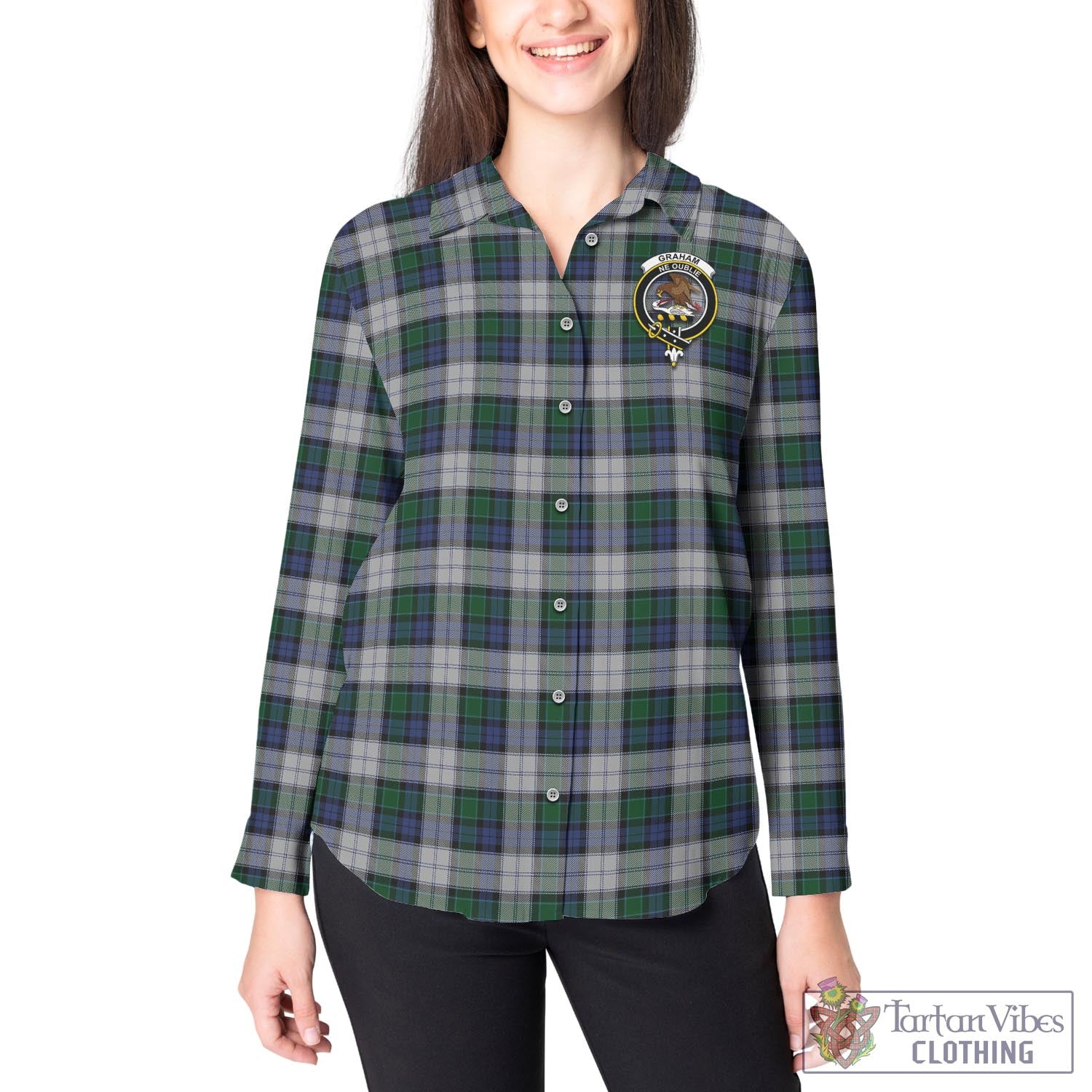 Tartan Vibes Clothing Graham Dress Tartan Womens Casual Shirt with Family Crest