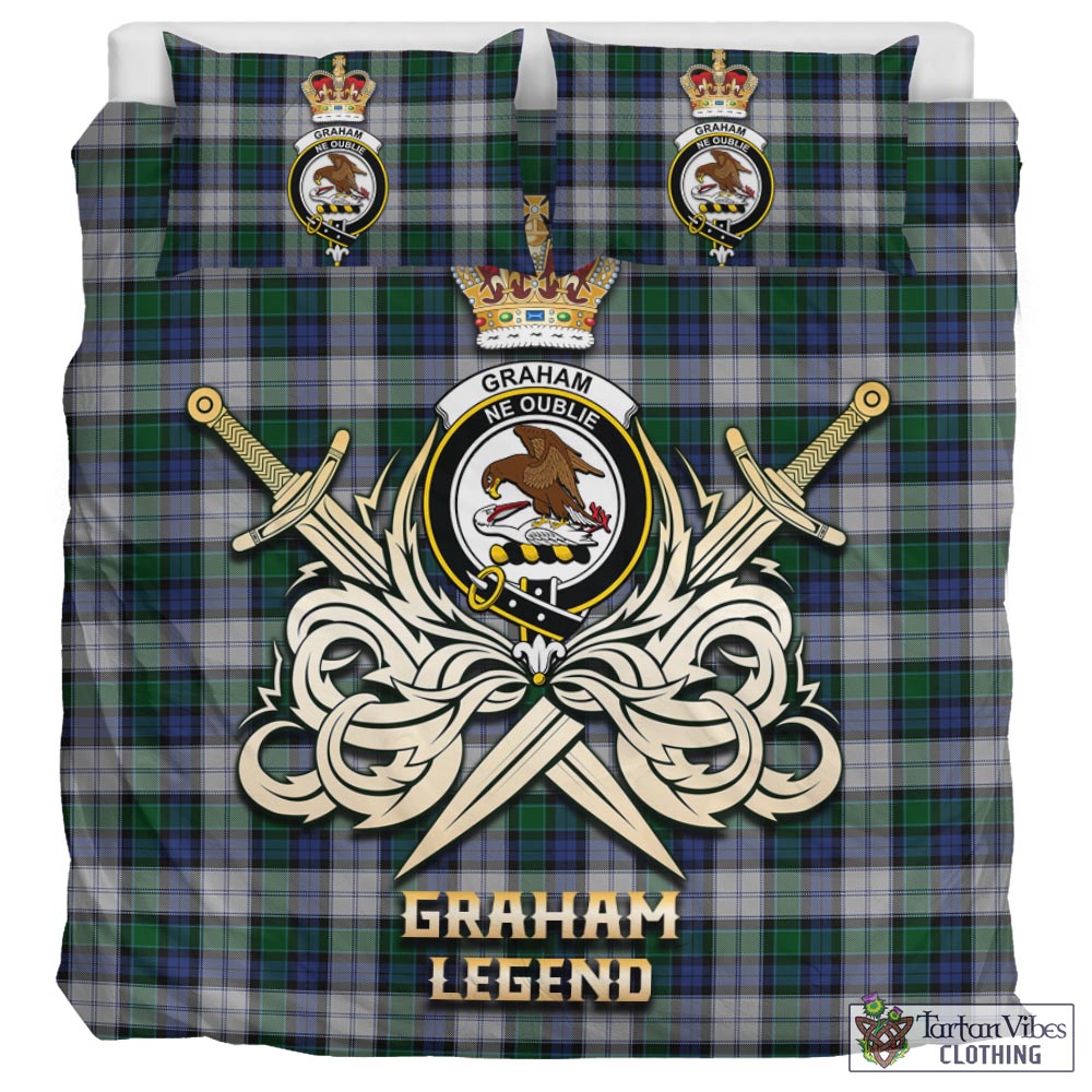 Tartan Vibes Clothing Graham Dress Tartan Bedding Set with Clan Crest and the Golden Sword of Courageous Legacy