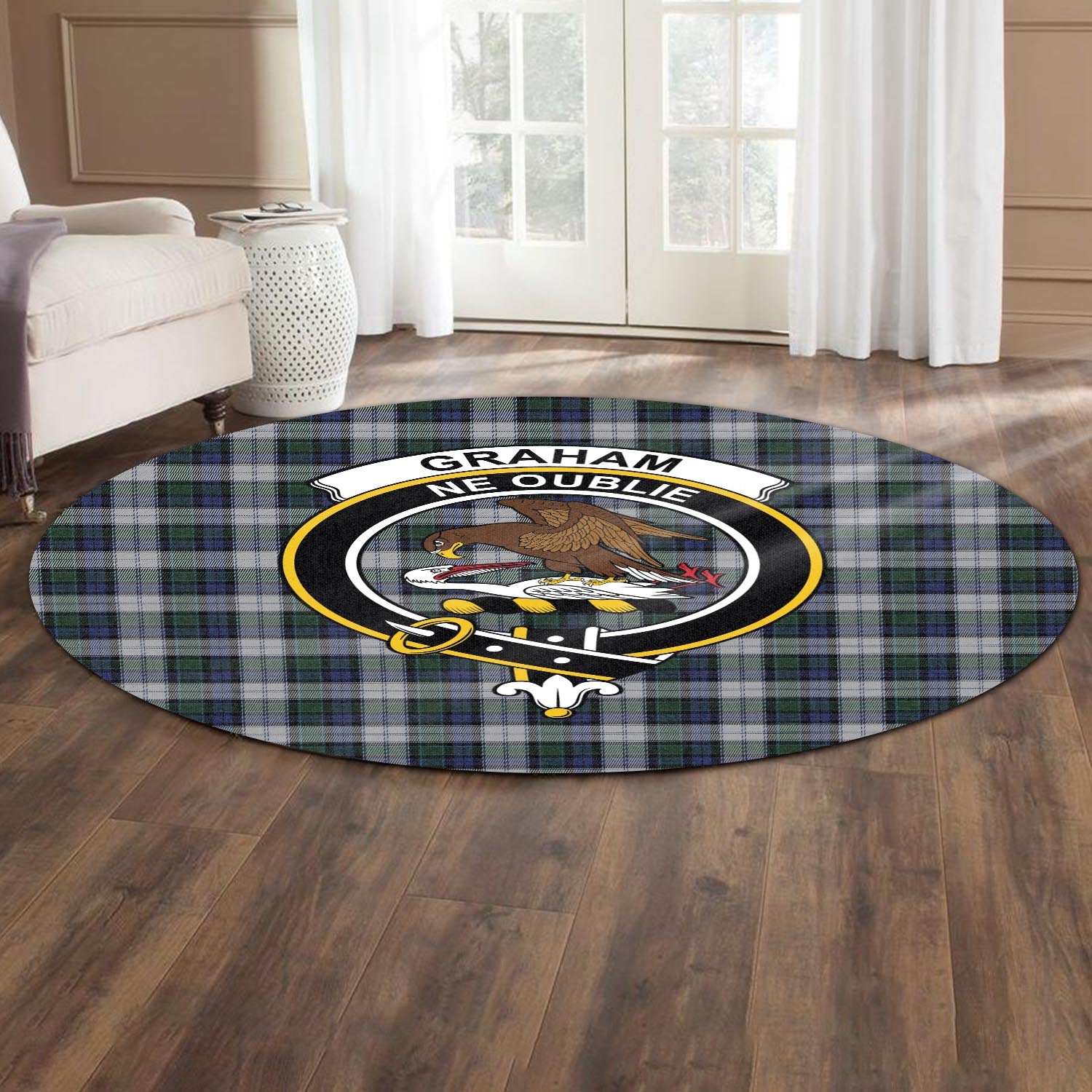 graham-dress-tartan-round-rug-with-family-crest