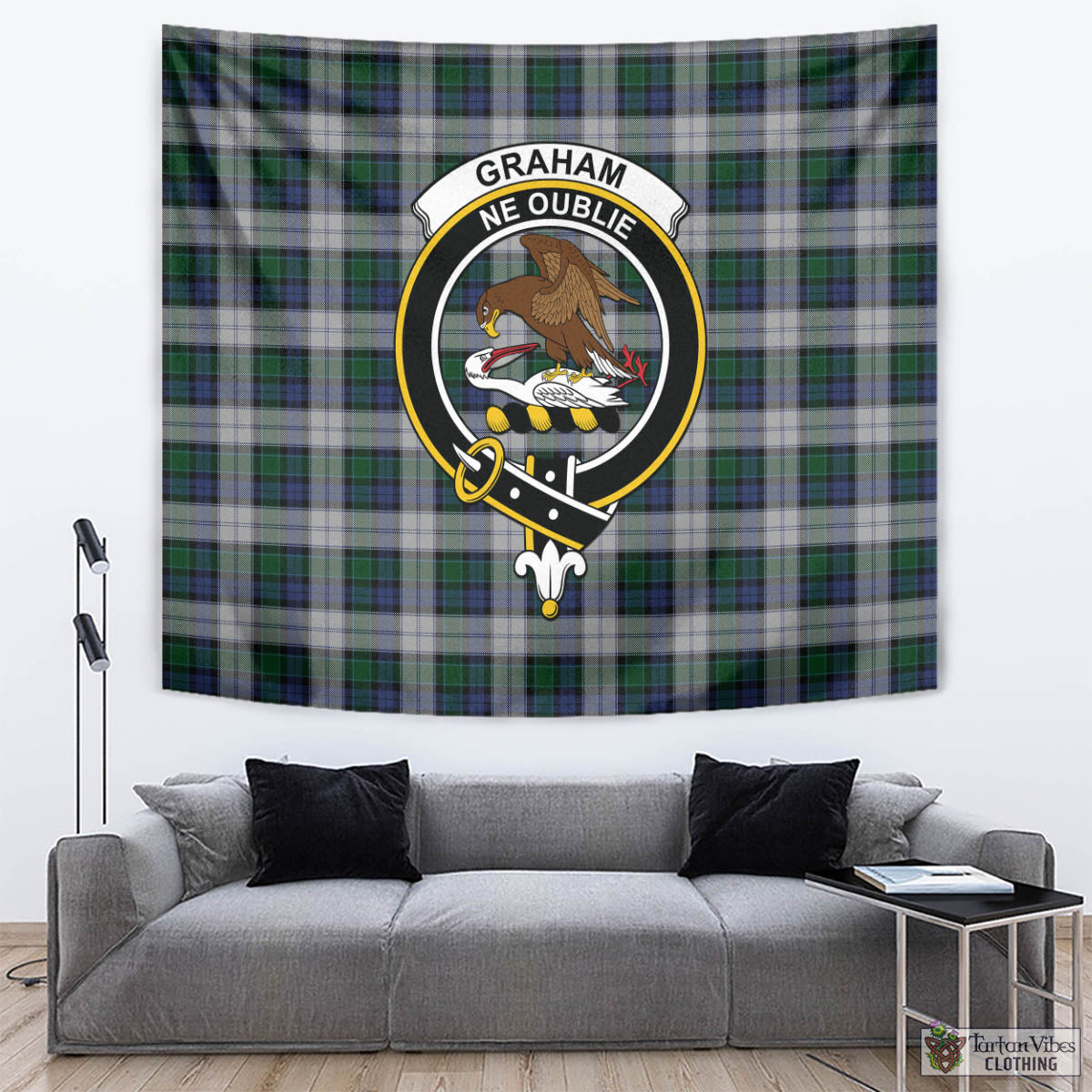 Tartan Vibes Clothing Graham Dress Tartan Tapestry Wall Hanging and Home Decor for Room with Family Crest