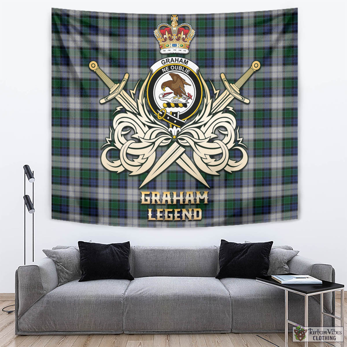 Tartan Vibes Clothing Graham Dress Tartan Tapestry with Clan Crest and the Golden Sword of Courageous Legacy