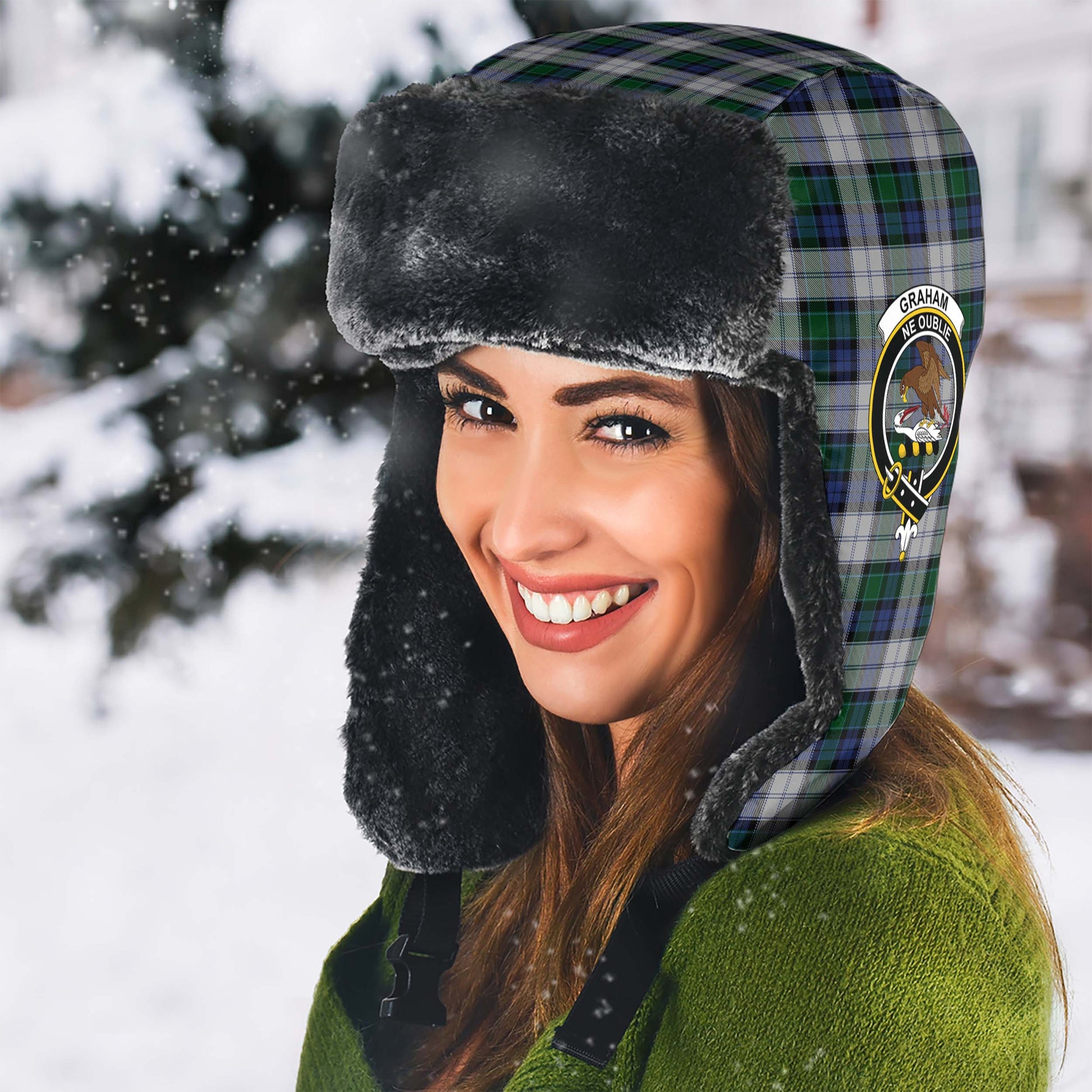 Graham Dress Tartan Winter Trapper Hat with Family Crest - Tartanvibesclothing