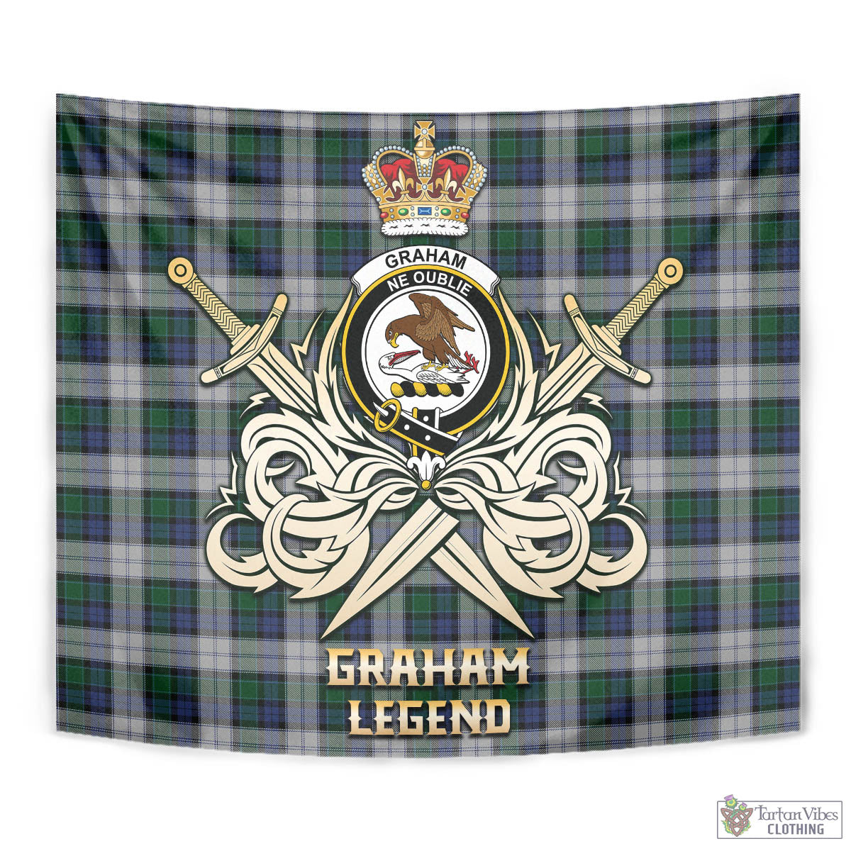 Tartan Vibes Clothing Graham Dress Tartan Tapestry with Clan Crest and the Golden Sword of Courageous Legacy