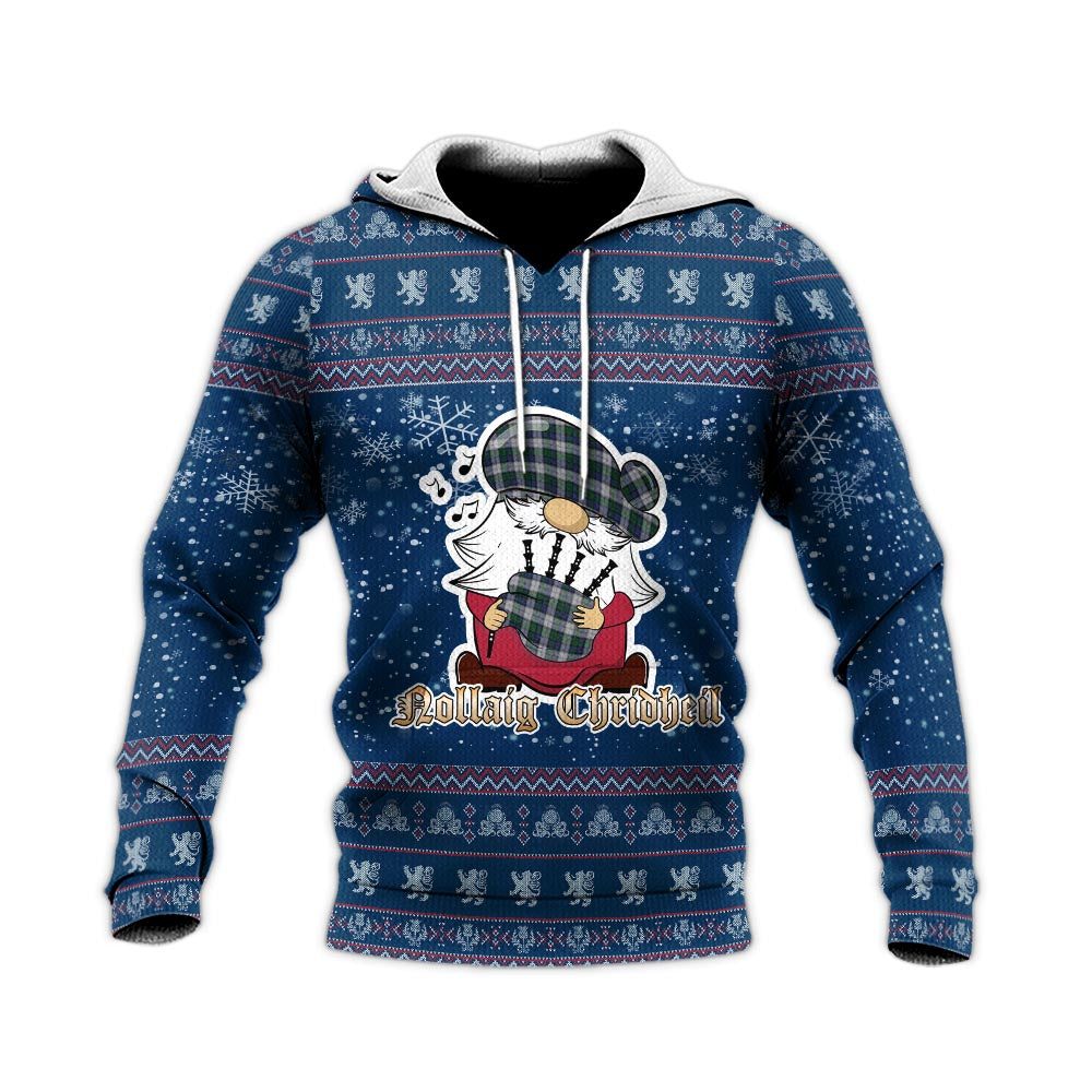 Graham Dress Clan Christmas Knitted Hoodie with Funny Gnome Playing Bagpipes - Tartanvibesclothing