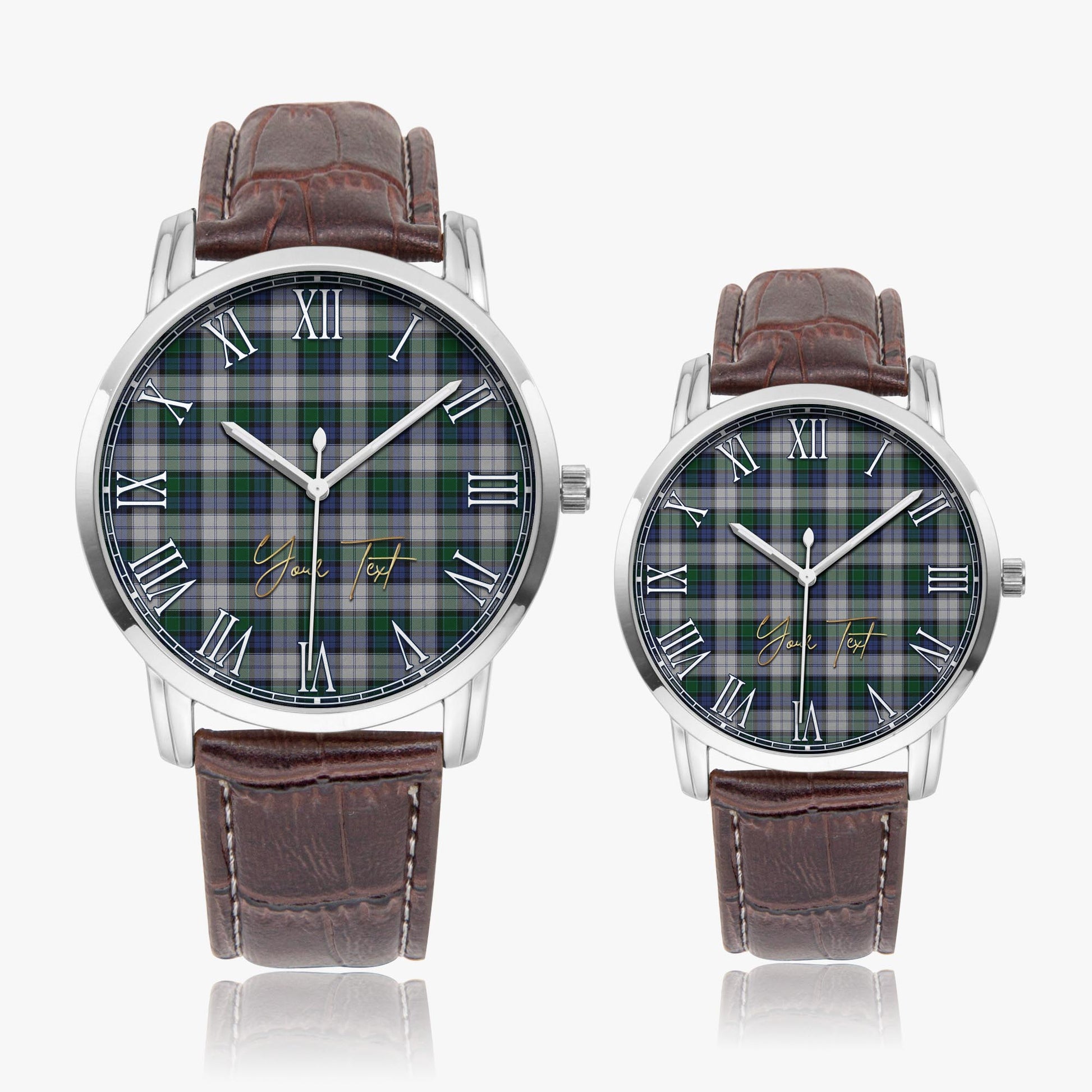 Graham Dress Tartan Personalized Your Text Leather Trap Quartz Watch Wide Type Silver Case With Brown Leather Strap - Tartanvibesclothing