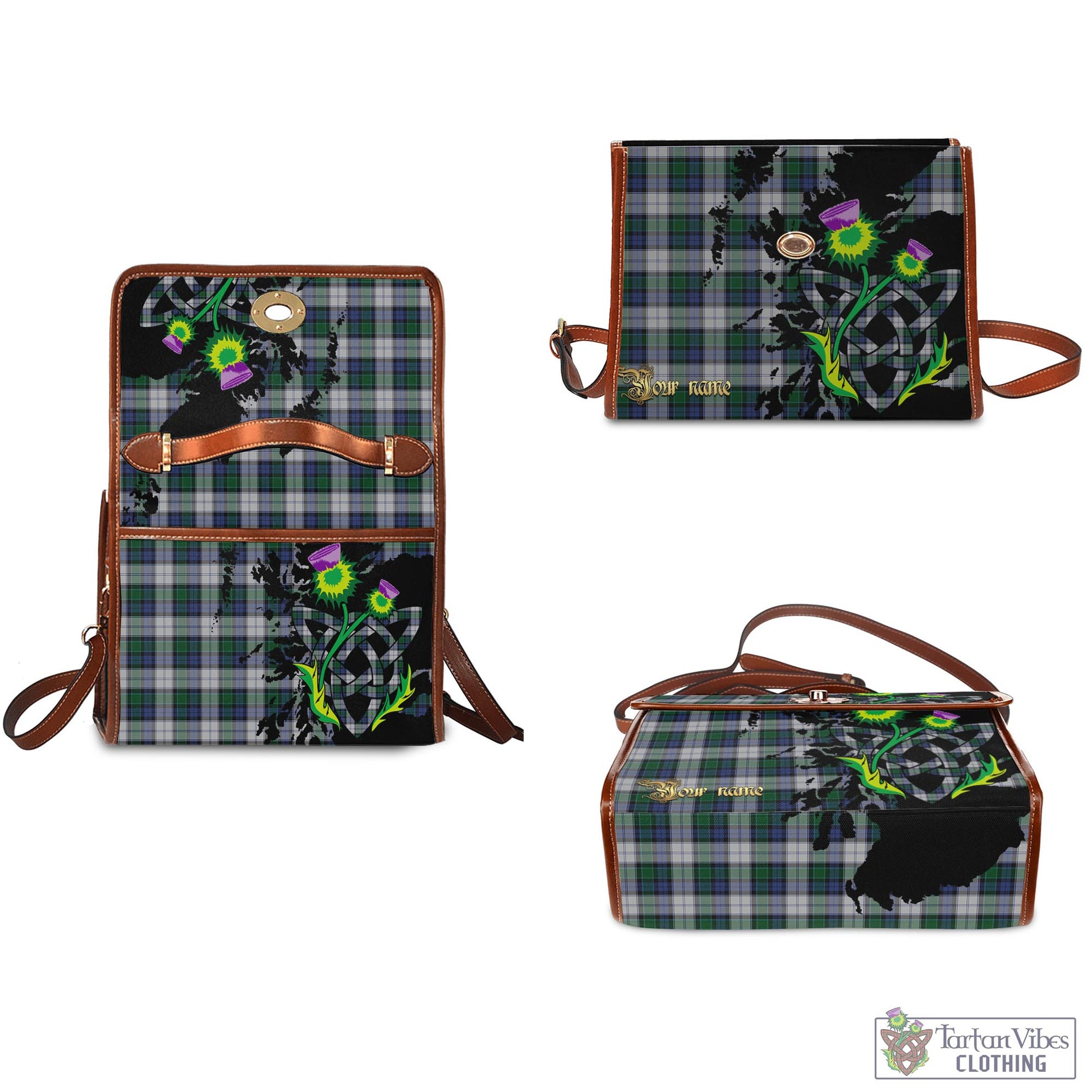 Tartan Vibes Clothing Graham Dress Tartan Waterproof Canvas Bag with Scotland Map and Thistle Celtic Accents