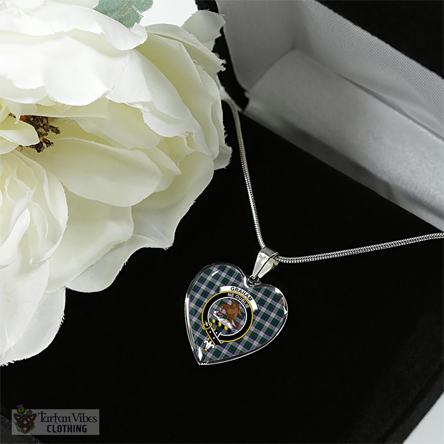 Tartan Vibes Clothing Graham Dress Tartan Heart Necklace with Family Crest