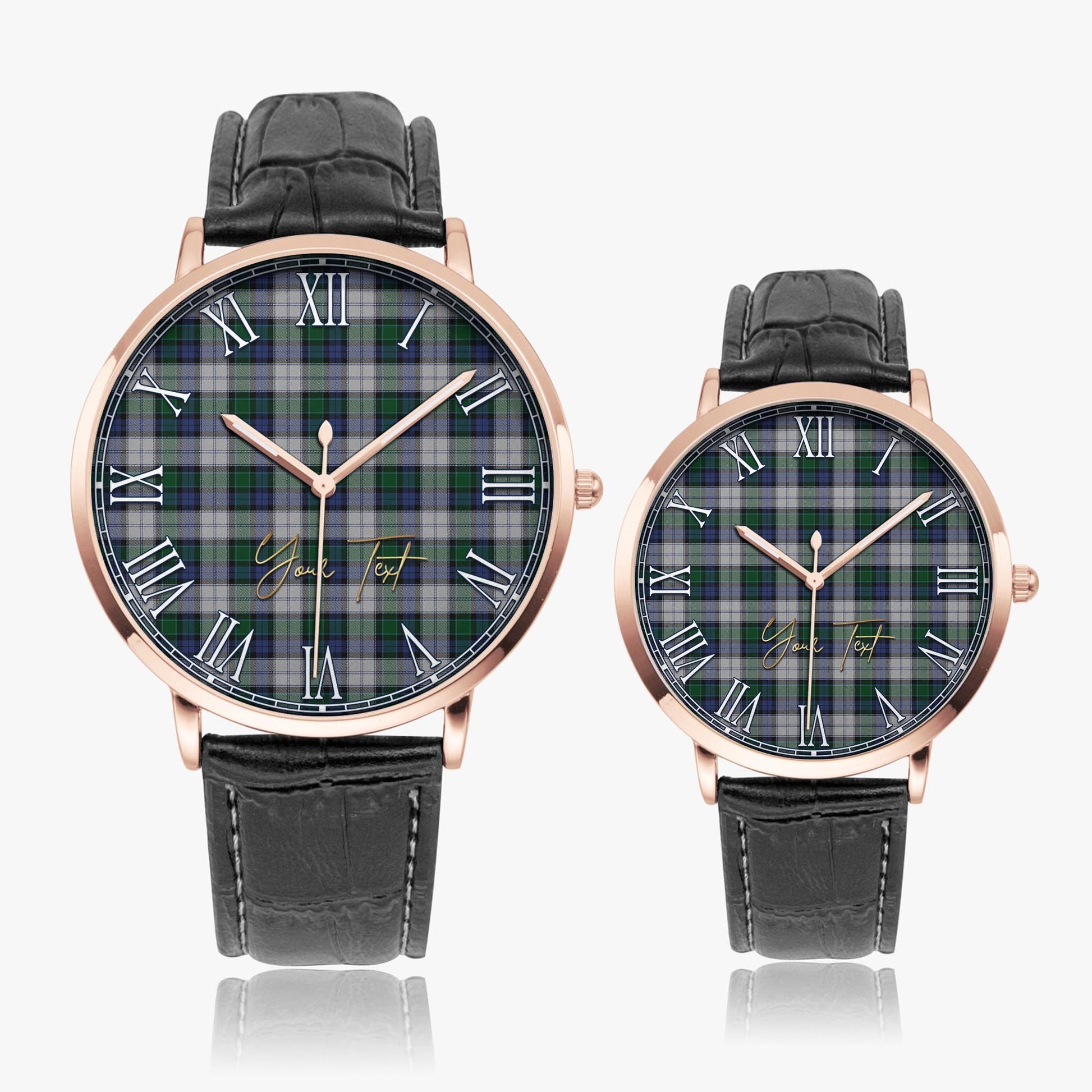 Graham Dress Tartan Personalized Your Text Leather Trap Quartz Watch Ultra Thin Rose Gold Case With Black Leather Strap - Tartanvibesclothing