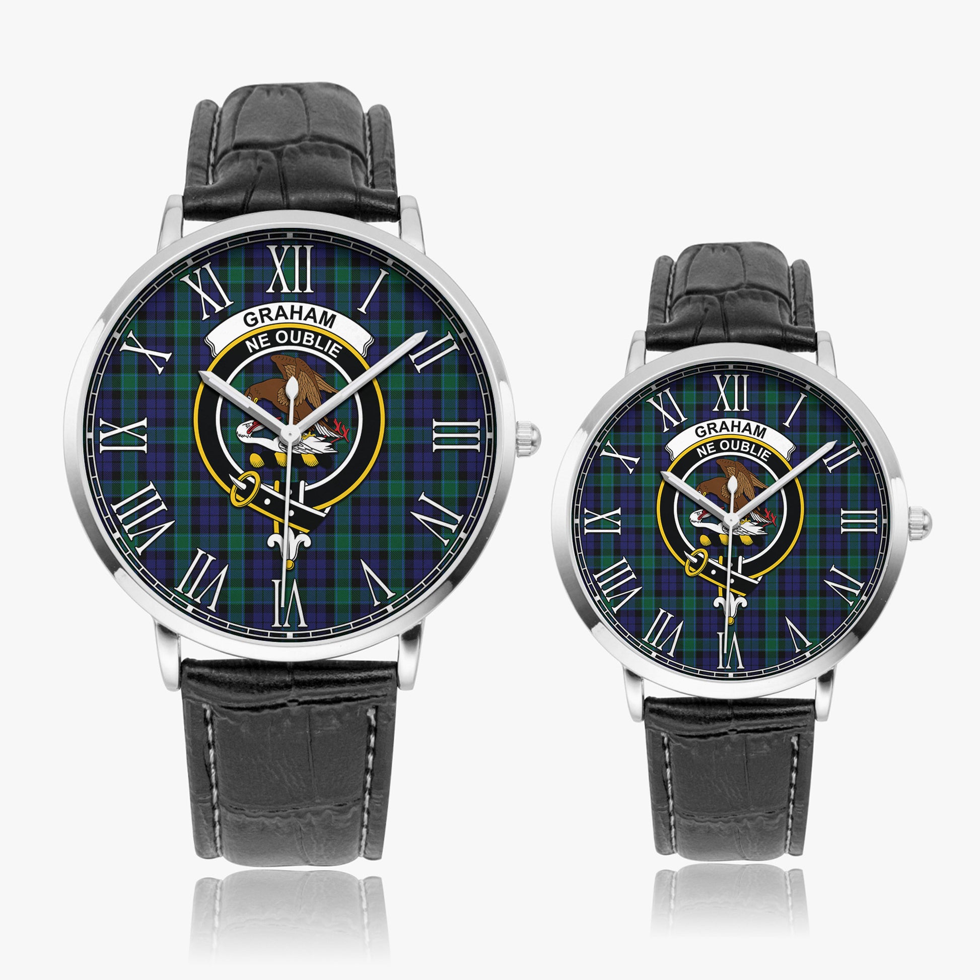 Graham of Menteith Tartan Family Crest Leather Strap Quartz Watch - Tartanvibesclothing