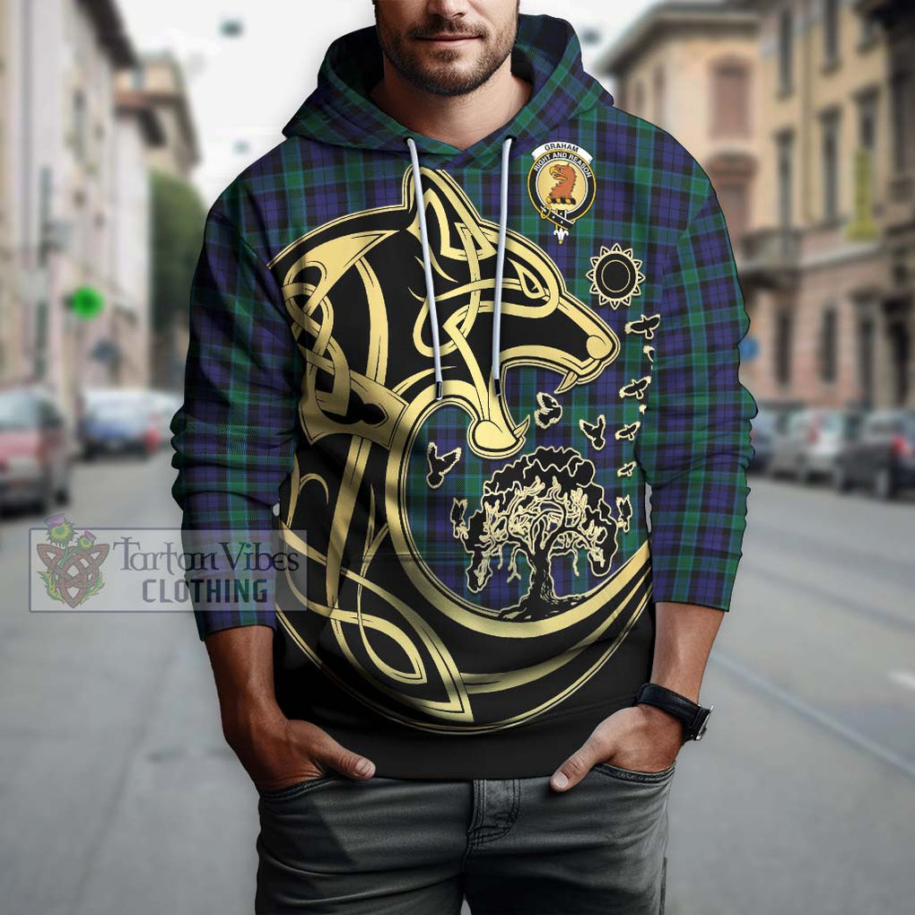 Graham of Menteith Tartan Hoodie with Family Crest Celtic Wolf Style Zip Hoodie - Tartan Vibes Clothing