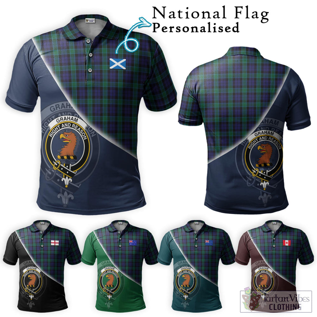 Graham of Menteith Tartan Polo Shirt with Personalised National Flag and Family Crest Half Style Maroon - Tartanvibesclothing Shop