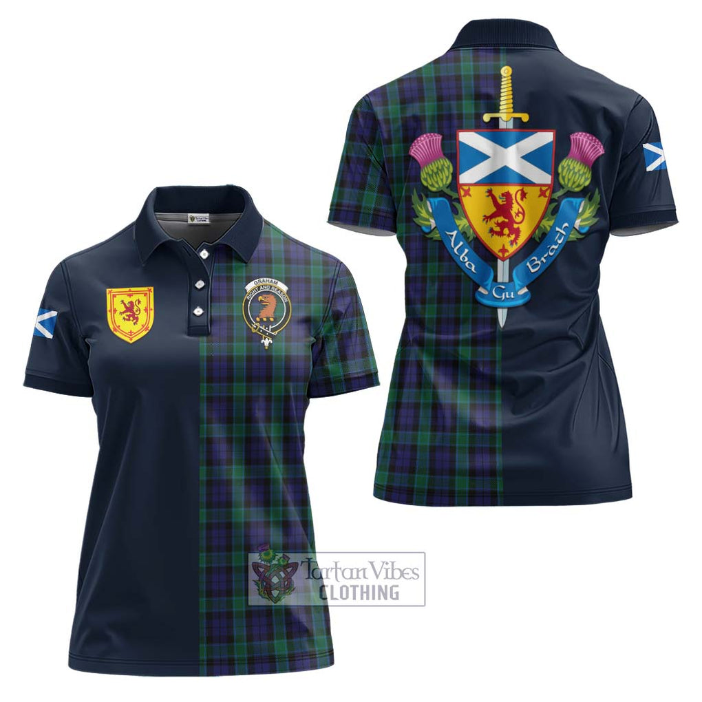 Tartan Vibes Clothing Graham of Menteith Tartan Women's Polo Shirt with Scottish Lion Royal Arm Half Style