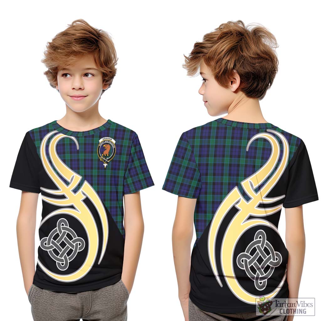 Graham of Menteith Tartan Kid T-Shirt with Family Crest and Celtic Symbol Style Youth XL Size14 - Tartan Vibes Clothing