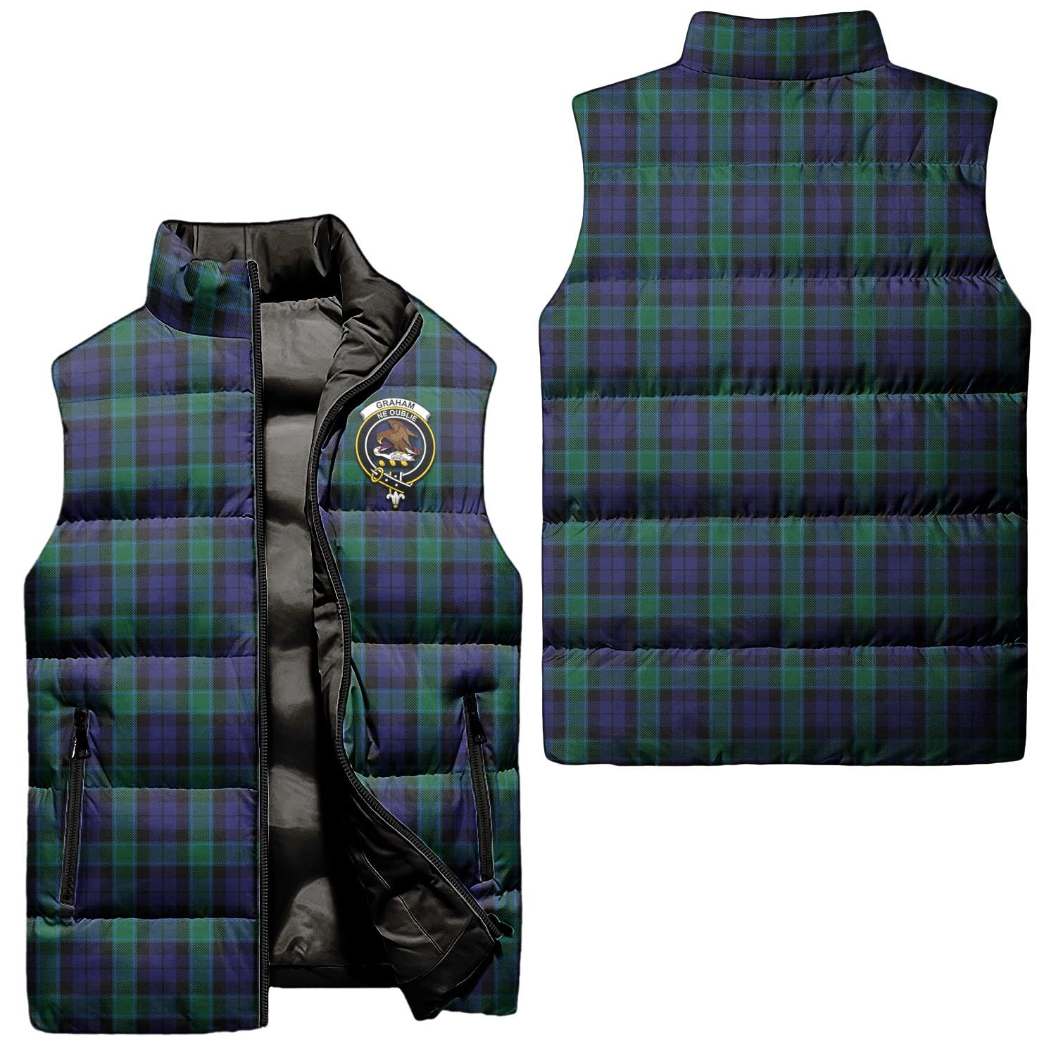 Graham of Menteith Tartan Sleeveless Puffer Jacket with Family Crest Unisex - Tartanvibesclothing