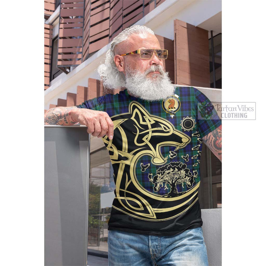 Tartan Vibes Clothing Graham of Menteith Tartan Cotton T-shirt with Family Crest Celtic Wolf Style