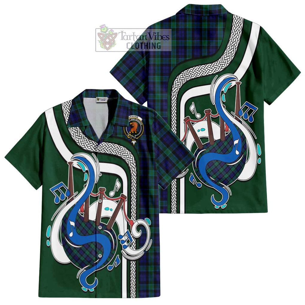 Graham of Menteith Tartan Short Sleeve Button Shirt with Epic Bagpipe Style Kid - Tartanvibesclothing Shop