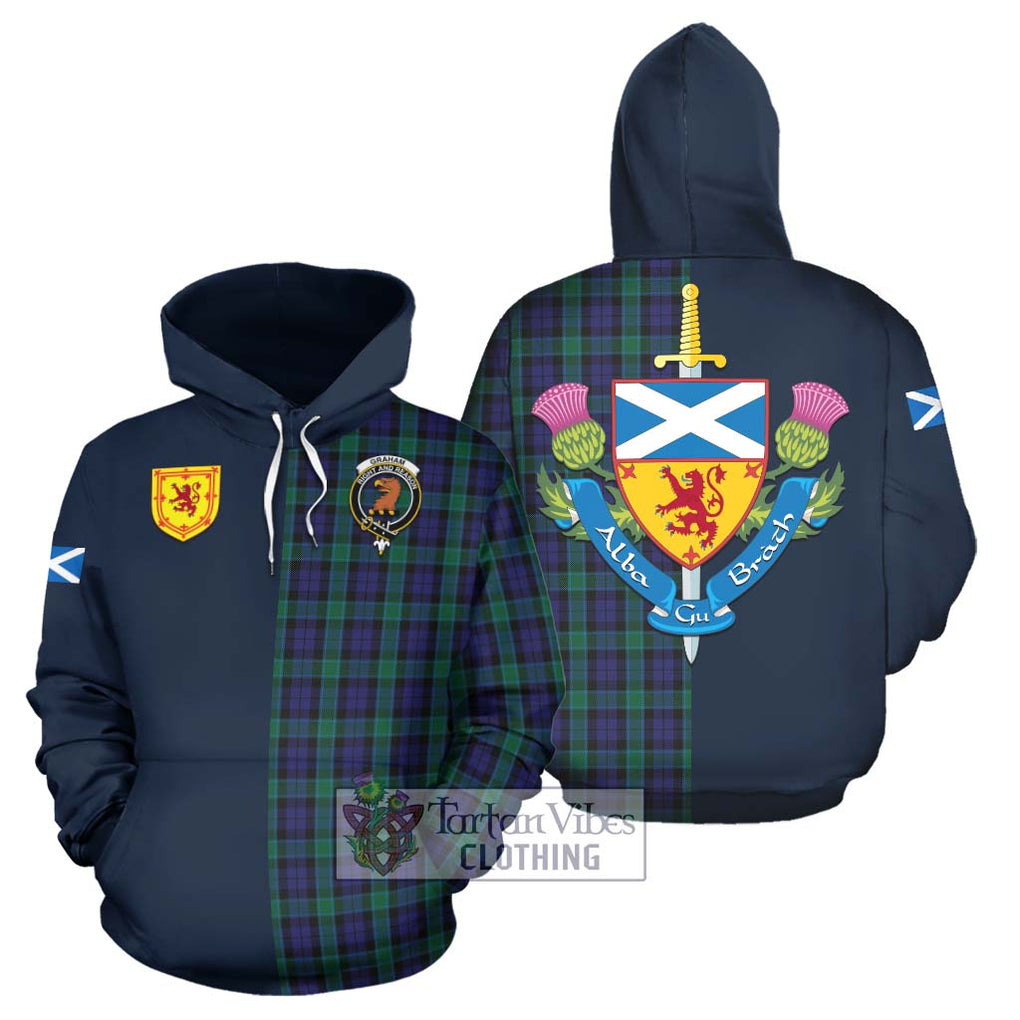 Tartan Vibes Clothing Graham of Menteith Tartan Hoodie with Scottish Lion Royal Arm Half Style