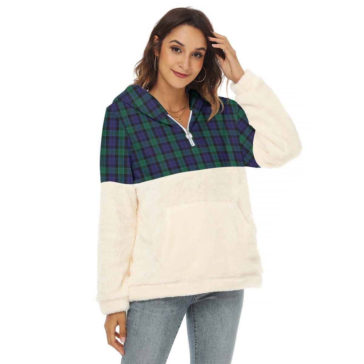 Graham of Menteith Tartan Women's Borg Fleece Hoodie With Half Zip Female - Tartan Vibes Clothing