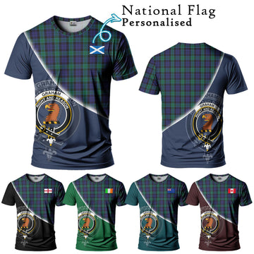 Graham of Menteith Tartan T-Shirt with Personalised National Flag and Family Crest Half Style