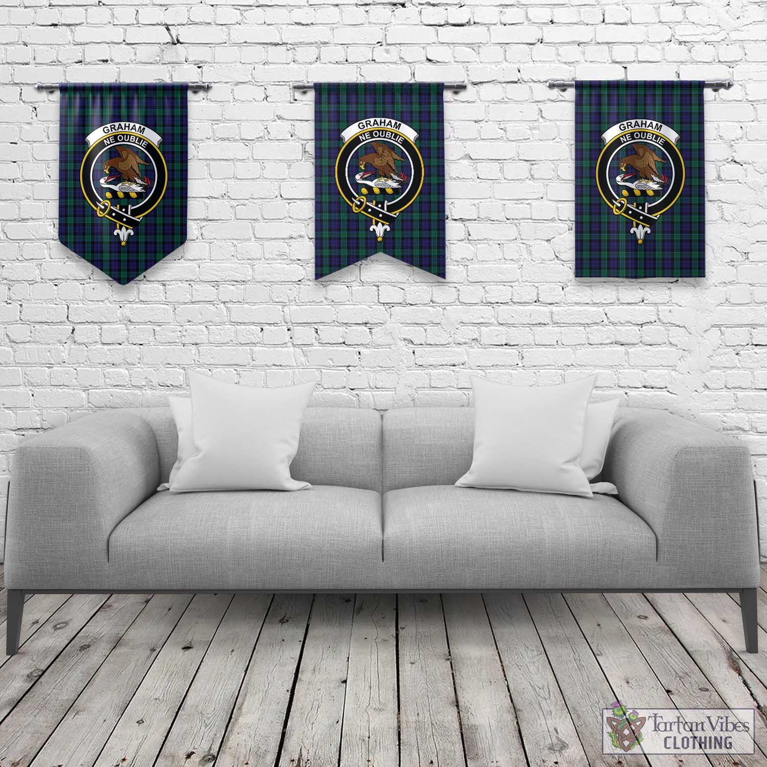 Tartan Vibes Clothing Graham of Menteith Tartan Gonfalon, Tartan Banner with Family Crest