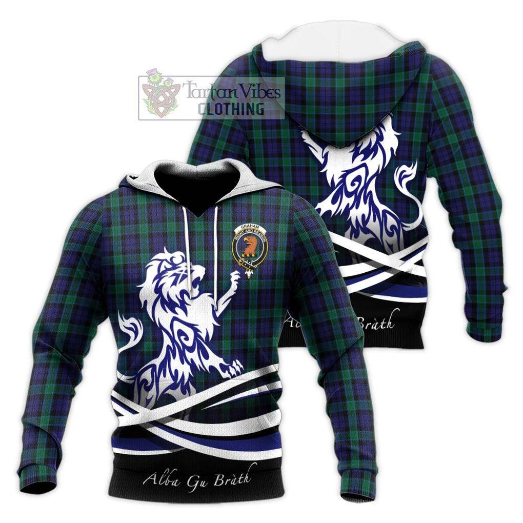 Graham of Menteith Tartan Knitted Hoodie with Alba Gu Brath Regal Lion Emblem Unisex Knitted Pullover Hoodie - Tartanvibesclothing Shop