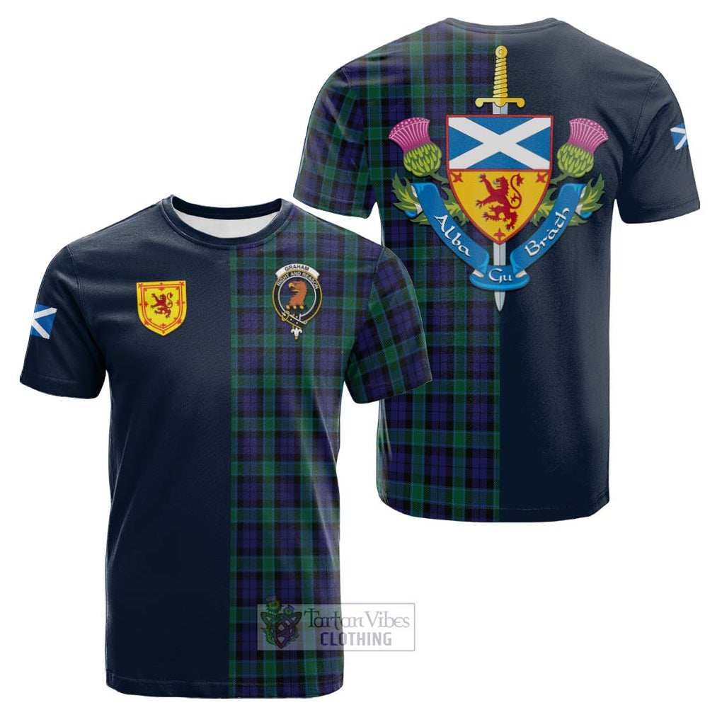 Tartan Vibes Clothing Graham of Menteith Tartan Cotton T-shirt with Scottish Lion Royal Arm Half Style