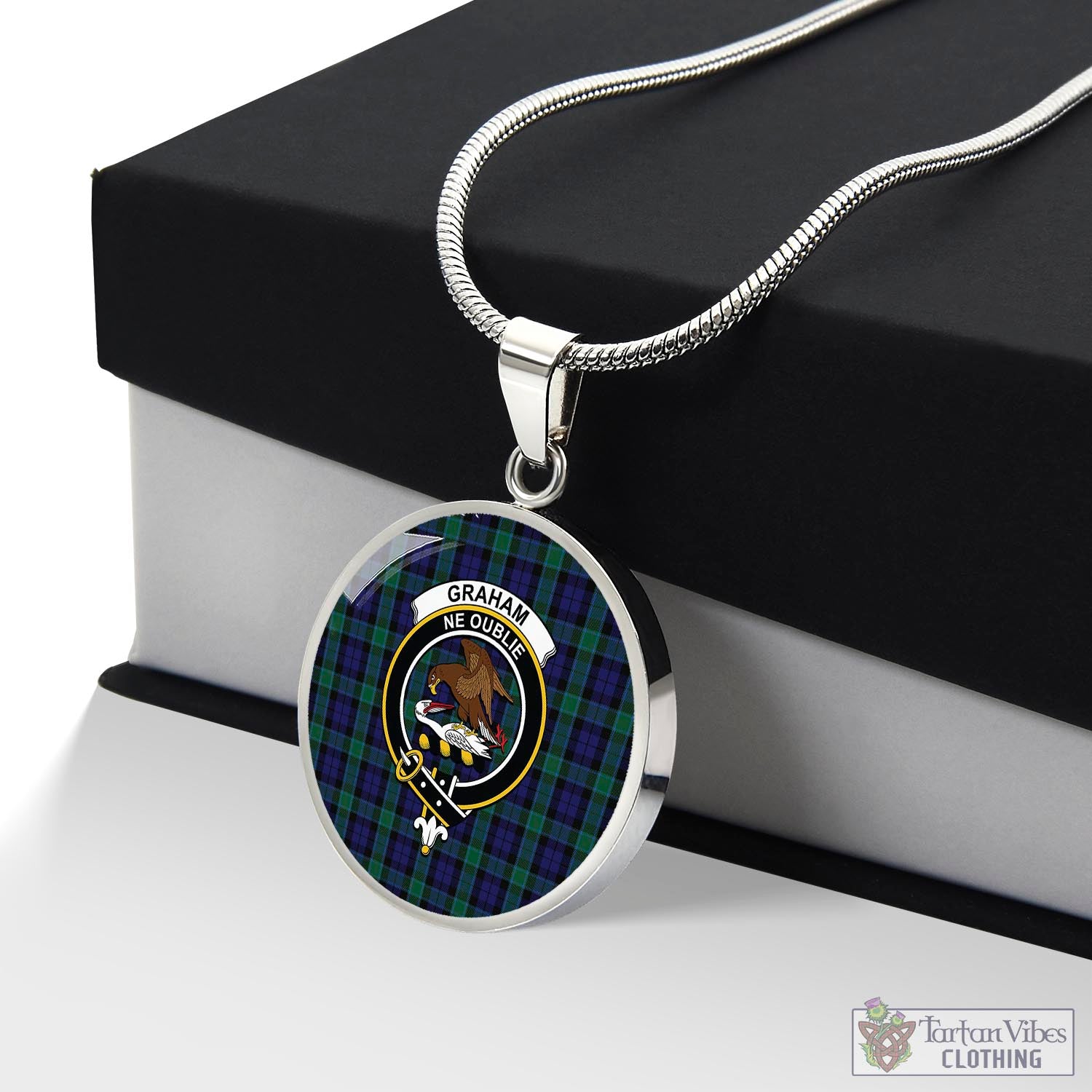 Tartan Vibes Clothing Graham of Menteith Tartan Circle Necklace with Family Crest