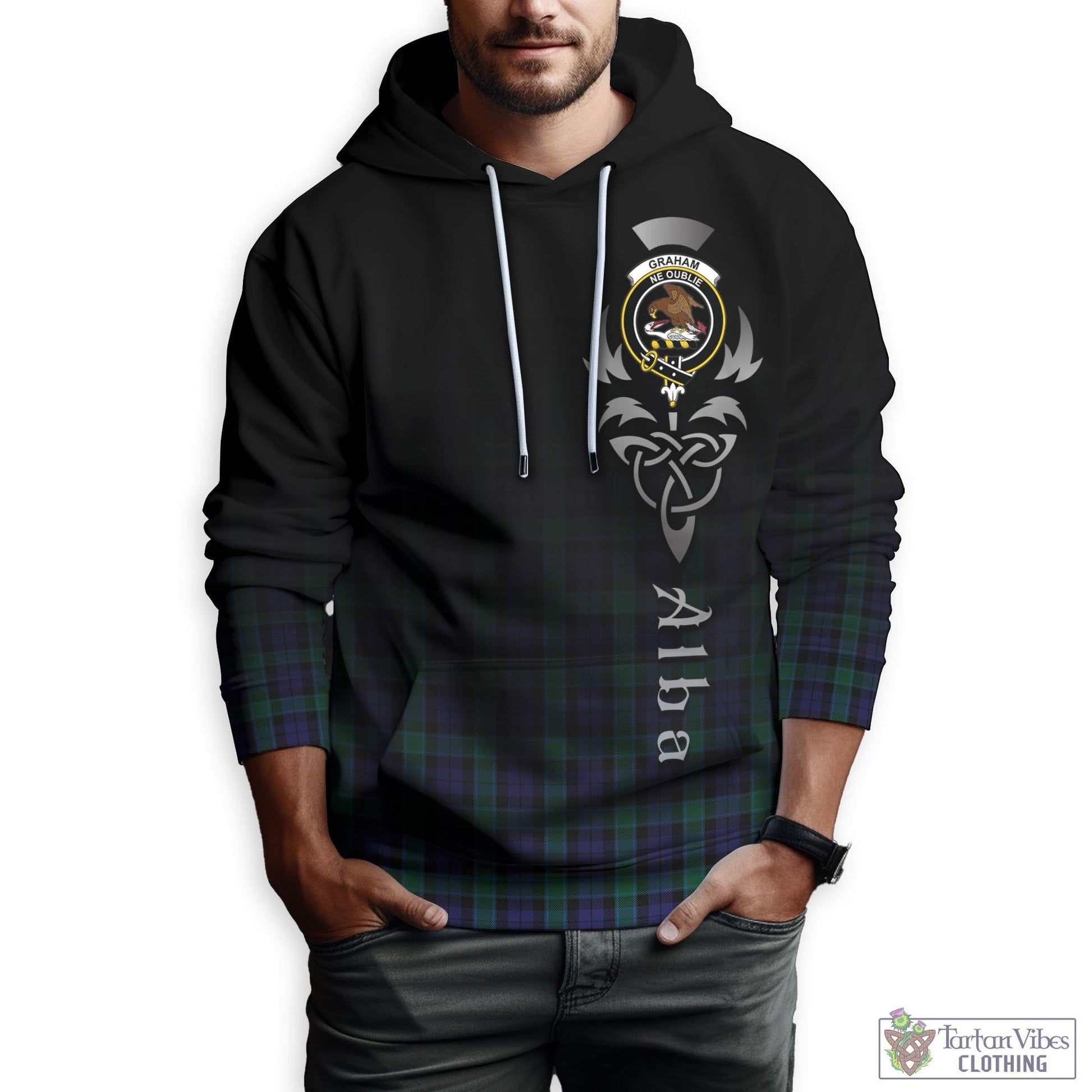 Tartan Vibes Clothing Graham of Menteith Tartan Hoodie Featuring Alba Gu Brath Family Crest Celtic Inspired